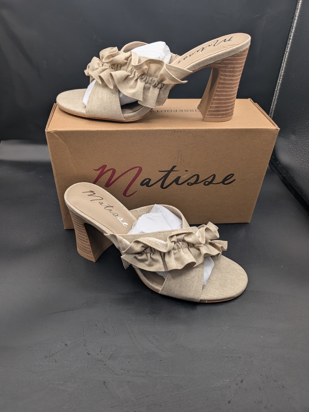 Matisse Beige Ruffle Slide Heels - Picture 2 of 4